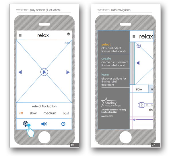 Play screen fluctuation and side navigation wireframe